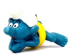 SMURFS -  SWIMMER SMURF - YELLLOW AND BLACK WATER WING - SLIGHT WEAR -  SCHTRUOMPFS 1977 20025