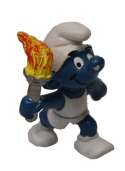 SMURFS -  TORCHBEARER SMURF - WHITE PANTS VARIETY - SLIGHT WEAR -  1978 SMURFS 20030