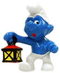 SMURFS -  WATCHMAN SMURF - RED LANTERN VARIETY - SLIGHT WEAR -  SCHTROUMPFS 1977 20024