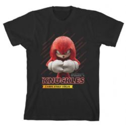 SONIC THE HEDGEHOG -  KNUCKLES STEELY FOCUS KID SIZE T-SHIRT  - BLACK -  SONIC 2