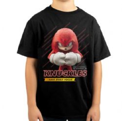 SONIC THE HEDGEHOG -  KNUCKLES STEELY FOCUS KID SIZE T-SHIRT  - BLACK -  SONIC 2