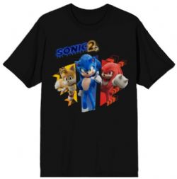 SONIC THE HEDGEHOG -  LIVE ACTION TRIO T-SHIRT ADULT SIZE - BLACK -  SONIC 2