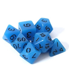 SPECIAL DICE -  7 POLYHEDRAL DICE SET GLOW IN THE DARK - BLUE