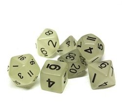 SPECIAL DICE -  7 POLYHEDRAL DICE SET GLOW IN THE DARK - TRANSPARENT