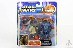 STAR WARS -  2002 HASBRO STAR WARS ATTACK OF THE CLONES YODA & BATTLE DROID WITH FORCE POWER -  ATTACK OF THE CLONES