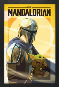 STAR WARS -  MANDALORIAN WITH CHILD YELLOW FRAMED PICTURE (13