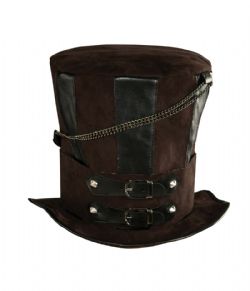STEAMPUNK -  BROWN TOP HAT WITH CHAINS AND BUCKLES (ADULT)