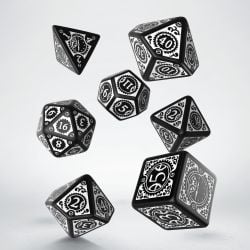 STEAMPUNK CLOCKWORK -  BLACK AND WHITE DICE SET (7) -  Q-WORKSHOP