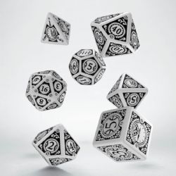 STEAMPUNK CLOCKWORK -  WHITE AND BLACK DICE SET (7) -  Q-WORKSHOP