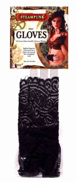 STEAMPUNK -  STEAMPUNK RUFFLE LACE GLOVE - BLACK (ADULT)