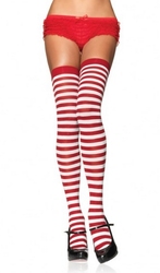 STRIPED THIGH HIGH - WHITE AND RED (ADULT - ONE SIZE)