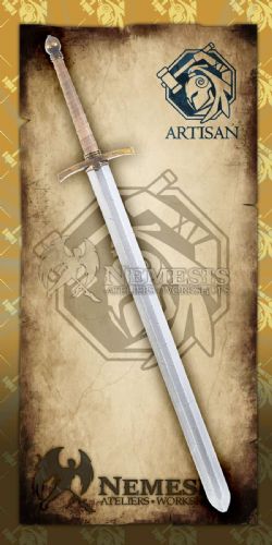 SWORDS -  KNIGHT SWORD / WOOD AND LEATHER HANDLE / SPEROID POMMEL (43