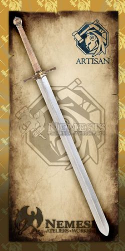 SWORDS -  TEMPLAR SWORD - WOODEN AND LEATHER GUARD/NORMAL APPEARANCE - CHIPPED (44