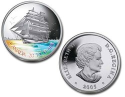 TALL SHIPS -  3-MASTED SHIP -  2005 CANADIAN COINS 01