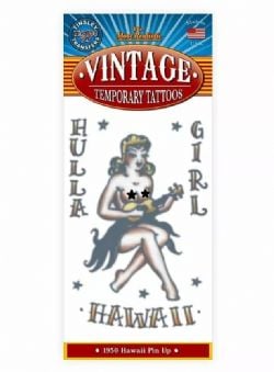 TATTOO FX -  TEMPORARY TATTOO - HULA GIRL 1950 (6 INCH) -  VINTAGE