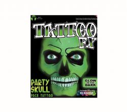 TATTOO FX -  TEMPORARY TATTOO - PARTY SKULL - GLOW IN THE DARK -  FACE KIT