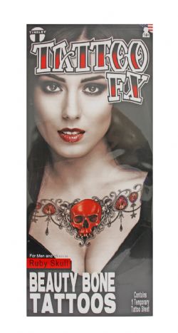 TATTOO FX -  TEMPORARY TATTOO - RUBY SKULL -  BEAUTY BONE