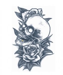 TATTOO FX -  TEMPORARY TATTOO - SKULL AND ROSES -  PRISON