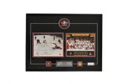 TEAM CANADA -  2002 CANADIAN MEN'S OLYMPIC TEAM - FRAME PHOTO WITH JOE SAKIC AUTOGRAPHED HOCKEY PUCK