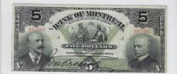 THE BANK OF MONTREAL -  1904 5-DOLLAR NOTE (G+) -  1904 CANADIAN BANKNOTES