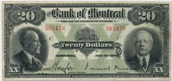 THE BANK OF MONTREAL -  1923 20-DOLLAR NOTE (VF) -  1923 CANADIAN BANKNOTES