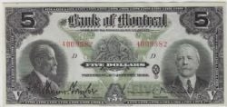 THE BANK OF MONTREAL -  1923 5-DOLLAR NOTE -  1923 CANADIAN BANKNOTES