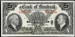 THE BANK OF MONTREAL -  1935 5-DOLLAR NOTE (VG) -  1935 CANADIAN BANKNOTES