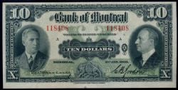 THE BANK OF MONTREAL -  1938 10-DOLLAR NOTE -  1938 CANADIAN BANKNOTES