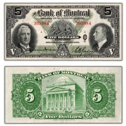 THE BANK OF MONTREAL -  1938 5-DOLLAR NOTE -  1938 CANADIAN BANKNOTES