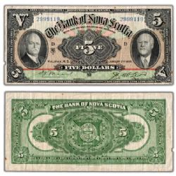 THE BANK OF NOVA SCOTIA -  1929 5-DOLLAR NOTE -  1929 CANADIAN BANKNOTES