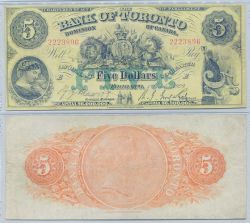 THE BANK OF TORONTO -  1929 5-DOLLAR NOTE (G) -  1929 CANADIAN BANKNOTES