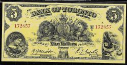 THE BANK OF TORONTO -  1935 5-DOLLAR NOTE (F) -  1935 CANADIAN BANKNOTES