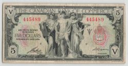 THE CANADIAN BANK OF COMMERCE -  1935 5-DOLLAR NOTE (F+) -  1935 CANADIAN BANKNOTES