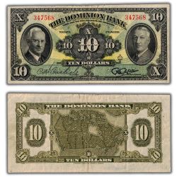THE DOMINION BANK -  1938 10-DOLLAR NOTE (VG) -  1938 CANADIAN BANKNOTES