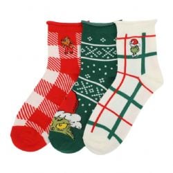 THE GRINCH -  JUNIOR'S 3 PAIR QUARTER CREW SOCKS