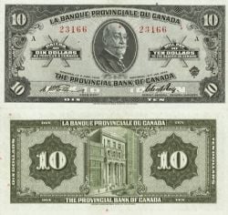 THE PROVINCIAL BANK OF CANADA -  1935 10-DOLLAR NOTE -  1935 CANADIAN BANKNOTES