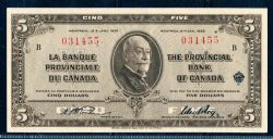 THE PROVINCIAL BANK OF CANADA -  1935 5-DOLLAR NOTE (F) -  1935 CANADIAN BANKNOTES