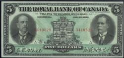 THE ROYAL BANK OF CANADA -  1913 5-DOLLAR NOTE -  1913 CANADIAN BANKNOTES
