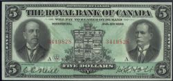 THE ROYAL BANK OF CANADA -  1913 5-DOLLAR NOTE (F) -  1913 CANADIAN BANKNOTES