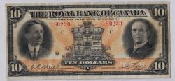 THE ROYAL BANK OF CANADA -  1927 10-DOLLAR NOTE (VF+) -  1927 CANADIAN BANKNOTES