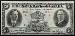 THE ROYAL BANK OF CANADA -  1927 20-DOLLAR NOTE (VF) -  1927 CANADIAN BANKNOTES