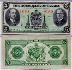 THE ROYAL BANK OF CANADA -  1935 5-DOLLAR NOTE -  1935 CANADIAN BANKNOTES