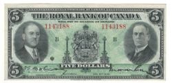 THE ROYAL BANK OF CANADA -  1935 5-DOLLAR NOTE -  1935 CANADIAN BANKNOTES