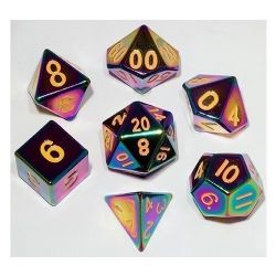 TORCHED RAINBOW METAL DICE SET (7)