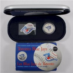 TORONTO BLUE JAYS -  25TH SEASON - STAMP AND MEDALLION COMMEMORATIVE COLLECTION -  2001 CANADIAN COINS
