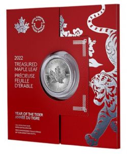 TREASURED SILVER MAPLE LEAF -  ONE OUNCE FINE SILVER COIN - YEAR OF THE TIGER (2022) -  2022 CANADIAN COINS