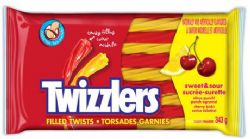 TWIZZLERS -  LICORICE CANDY FILLEDWITH SWEET & SOUR CHERRY AND LEMON