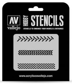 VALLEJO PAINT -  TYRE MARKINGS (125 X 125MM) -  HOBBY STENCILS VAL-HS #TX002