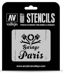 VALLEJO PAINT -  VINTAGE GARAGE SIGNS (125 X 125MM) -  HOBBY STENCILS VAL-HS #STLET001