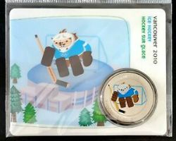 VANCOUVER 2010 -  2010 VANCOUVER OLYMPIC GAMES MASCOTS COIN CARD - QUATCHI: ICE HOCKEY 2010 -  2007-2010 CANADIAN COINS 02